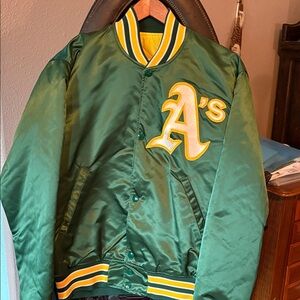 Vintage Oakland A’s Starter Green Jacket with Yellow Quilted Lining